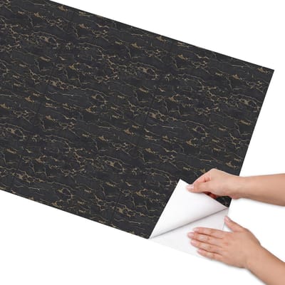 Coloray Meubel Wrap Folie - Zwart Meubelfolie - 65x130 cm - Plakfolie Meubels Marmerpatronen - Decoratiefolie Zelfklevend - Modern Meubelfolie - Meubelfolie Zelfklevend - Badkamer decoratie - Teksten