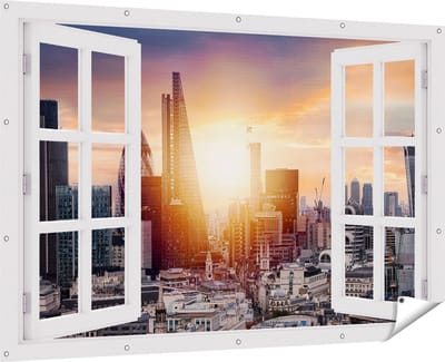 Gards Tuinposter Doorkijk Londen Stad bij Zonsopgang - 180x120 cm - Tuindoek - Tuindecoratie - Wanddecoratie buiten - Tuinschilderij