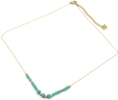 Ketting met Glaskralen - RVS - Lengte 39-44 cm - Blauw