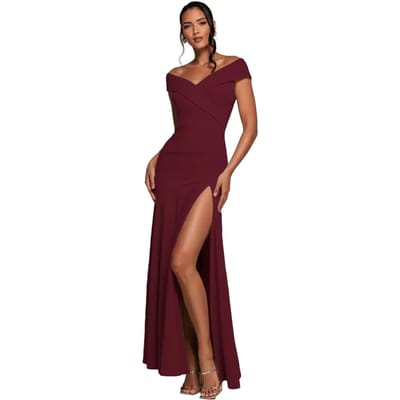 Offshoulder Crêpe Jurk Dames Goddiva Maxi