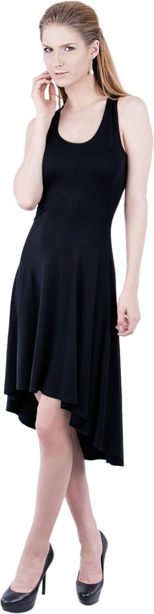 Zwarte, asymmetrische midi-jurk - John Zack / S-M