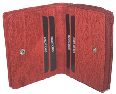 Oi rode leren rits portemonnee compact model met speels motiefje / beurs met rits voor muntgeld / kleine afsluitbare portemonnee voor 6 pasjes / beveiligd tegen skimmen / rood leer / 293Red