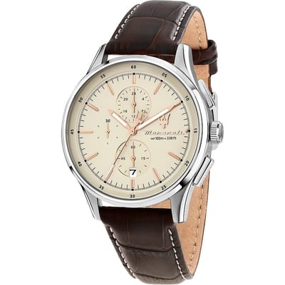 Maserati Sorpasso Chronograaf Leren Band Beige Wijzerplaat Quartz R8871624010 100M Herenhorloge beige