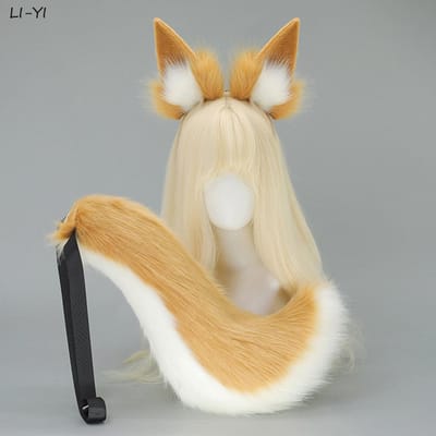 2 stuks/set Pluizige Vos Oor Staart Anime Pluche Kat Hond Oren Haarband Roze Dier Staart Pluizig Cosplay Oren Staart Spel Rolspel ear and tail