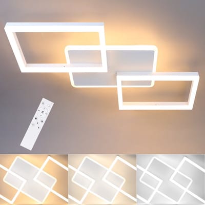 NETTLIFE Plafondlamp LED – Wit – vierkant - 3-Lichts - dimmbaar 3000-6500K - Moderne Plafondverlichting – Metaal - voor Woonkamer | Slaapkamer | Gang - 48W