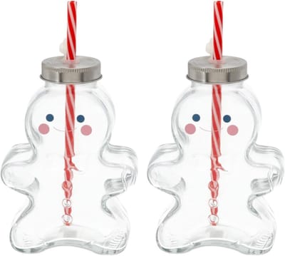 Novaliv 2x glühweinbekers 440 ml Gepersonaliseerde kerstmok met drinkrietje - Peperkoekman als glühweinmok - Mok met kerstboombalmotief Kerstboombal Kerstmokken handwarmermokken