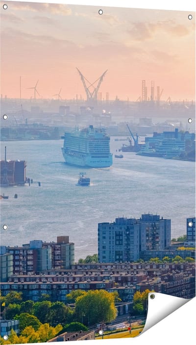 Gards Tuinposter Rotterdamse Haven bij het Water - 80x120 cm - Tuindoek - Tuindecoratie - Wanddecoratie buiten - Tuinschilderij