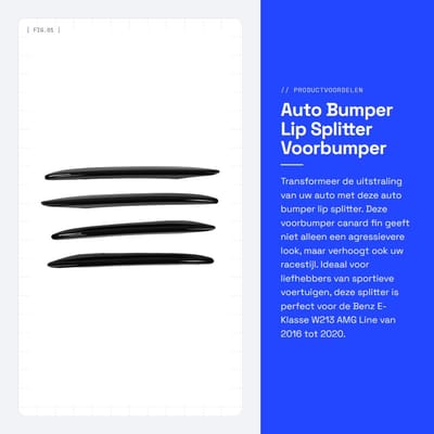 Dailygoods- Bumperlip Stijlvol - Voorbumper Canard - Kraspreventie - Vervanging voor Benz E‑Klasse W213 AMG Line 2016‑2020 - Schokabsorberend - Verhoogt racestijl