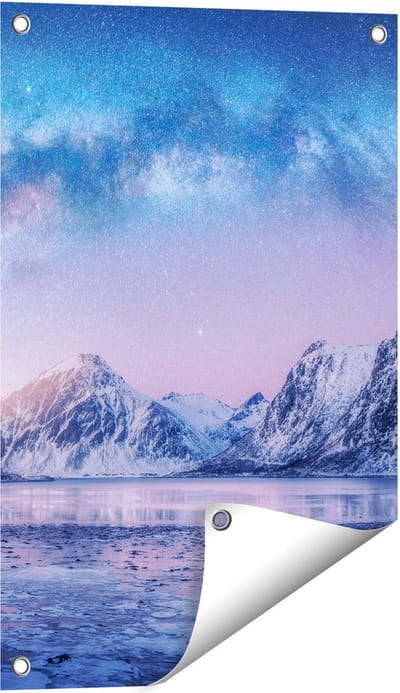Gards Tuinposter Melkweg bij de Besneeuwde bergen - 40x60 cm - Tuindoek - Tuindecoratie - Wanddecoratie buiten - Tuinschilderij