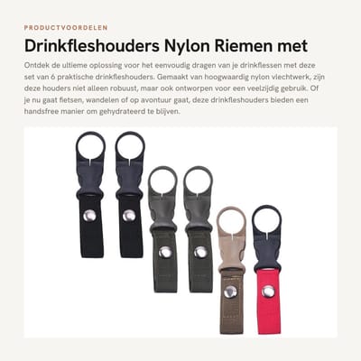 Dailygoods- Drinkfleshouder - 6 Stuks - Robuuste Nylon Riemen - Karabijnhaken - Veiligheidssluitingen - Ultra-Draagbaar Ontwerp - Handen Vrij - Waterfleshouder