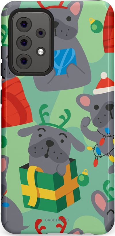 Casetastic hoesje geschikt voor Samsung Galaxy A52 (2021) 5G / Samsung Galaxy A52 (2021) 4G - Dubbellaagse bescherming - Hondje als Kerstcadeau - Fashion Case - Mintgroen Grijs Rood