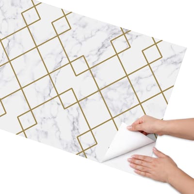 Coloray Meubel Wrap Folie - Wit Meubelfolie - 65x130 cm - Wrapfolie Keuken Marmergeometrie - Decoratiefolie - Minimalist Meubelfolie - Meubel Wrap Folie - Woonkamer decoratie - Achtergronden en patronen