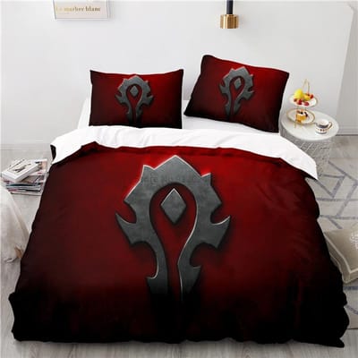 World of Warcraft Games Beddengoedset Horde Banner Vlag Bedrukt Dekbedovertrekset Kussensloop Eenpersoons Twijfelaar Queensize Kingsize Drop Shipping 228x228cm
