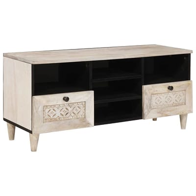vidaXL - TV - Kast - Bleached - White - 100 - x - 33 - x - 46 - cm - Massief - Mango - Hout