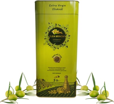 Elea Minon extra vierge olijfolie, 100% puur natuurlijk, eerste koudgeperste olijfolie van het Griekse eiland Kreta, premium kwaliteit, fruitig mild, metalen bus (5L)