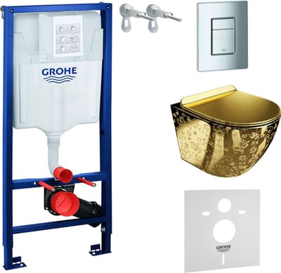 GROHE Solido Inbouwreservoir - LAVITA Sofi Slim Golden Eye Wandcloset - EVEN Chroom Drukplaat - 400kg