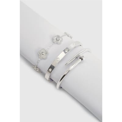 boohoo Dames 3-delige set zilveren detailarmbanden