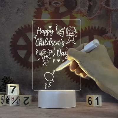 LED Lamp Notitiebord Witte basis - Memobord - Schrijfbord - Tafellamp - Inclusief 230V stekker en aan/uit schakelaar met dimfunctie - Nachtlamp - Planner - Sfeerlamp - Kinderlamp - Geschenk - Kantoorlamp