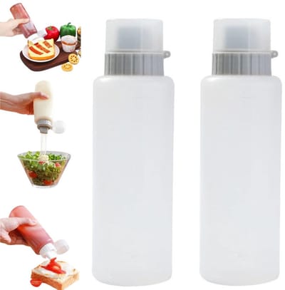 2 stuks - Knijpflessen met 5 gaten - knijpflessen/sausflessen - Lege knijpflessen voor saus - Sausflessen met deksel - Portioneerflessen - voor schilderen bakken - Herbruikbaar - grijs - 175ml - Geschikt voor saladedressing, ketchup, olie, honing