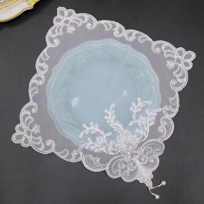 Décoration de table et accessoires fleur à perles blanches broderie set de table sous-verre mariage Noël set de table cuisine square 28cm