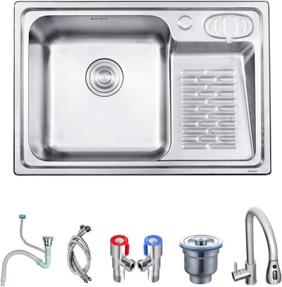 Wastafelbad RVS - Spoelbak met kraan Wasbak - Handen Wassen - Geïntegreerde Wasbak - 66x45x22 cm - Zilver