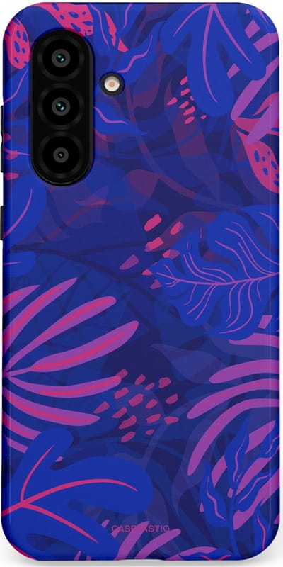 Casetastic hoesje geschikt voor Samsung Galaxy A36 / Samsung Galaxy A56 - Dubbellaagse bescherming - Neon jungle blad - Fashion Case - Donkerblauw Lavendel Roze