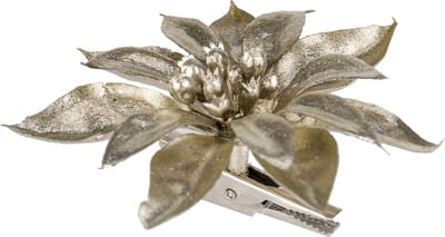 1x stuks decoratie bloemen kerststerren champagne glitter op clip 9 cm - Decoratiebloemen/kerstboomversiering