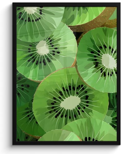 Poster in lijst - Fotolijst 60x80 cm - Posters - Kiwi - Groen - Pitten - Posterlijst zwart - Decoratie - Wanddecoratie woonkamer - Muurdecoratie slaapkamer