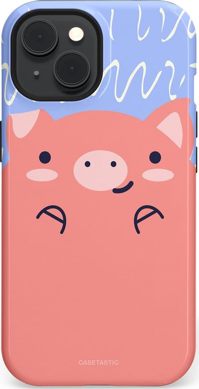 Casetastic hoesje geschikt voor Apple iPhone 15 - MagSafe - Dubbellaagse bescherming - Knuffel van varken - Fashion Case - Koraal Lichtblauw