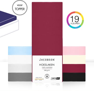 Jacobson - Hoeslaken Topper – 100% Jersey Katoen – 180x200 cm – Wijnrood