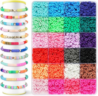 Klei Kralen Kit, 4500 kralen kleurrijk, Armband Maken Kit, 24 kleuren Klei Kralen voor het rijgen van doe-het-zelf-armbanden, sieraden maken en handwerk
