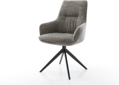 Eetkamerstoel Zelia-Flex met armleuning kruisframe breed zwart bouclé zacht mud 360° draaibaar rocker-functie pocketveer kern