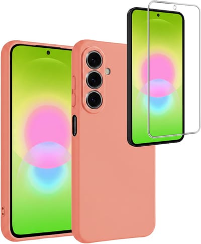 Hoesje - Met Screenprotector - Geschikt voor Samsung Galaxy A27 - Sterk & Shockproof - Back Cover - Siliconen Case - Telefoon Hoes - Telefoonhoesjes - Perzik