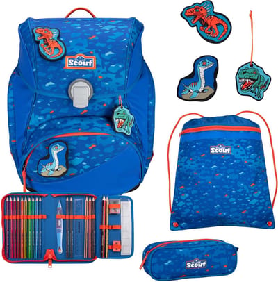 Scout Alpha Exklusiv Superflash - Schoolrugzak Set 4tlg. (Blue Dino)