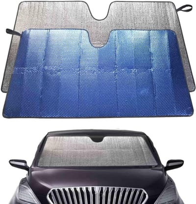 Thijox - Autozonwering Voorruit 140 x 70 cm - Opvouwbaar, Reflecterend, UV-Bescherming, Blauw - Ideaal voor Auto, Camping, Vakantie en Bescherming teg
