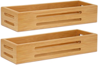 Dailygoods- Kruidenrek Bamboe - 2 Stuks - Muurgemonteerd - Zelfklevend/Boormontage - Ruimtebesparend - Voor Kruidenflessen - Keukenrek