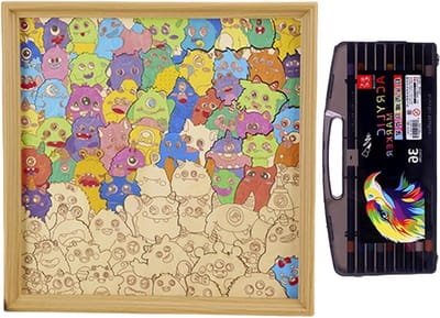 Houten Puzzels Kinderen - Educatieve Puzzels - Creatief Spel - Dierenvormen Decoratie - 32 x 32 cm - Multicolor