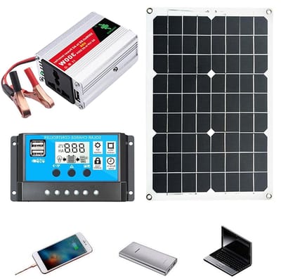 Zonnepaneel Starterset - Energie Systeem - Off-Grid Stroom - Zuivere Sinusgolf - 300W - Zwart