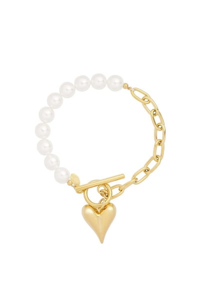 Bijoutheek Armband (Sieraad) Grove Schakel Hart & Parels Goud