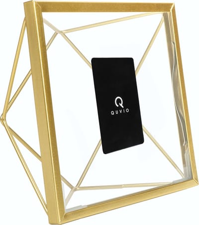 QUVIO Fotolijst - Fotoalbum - Fotoboek - Foto - Fotokader - Wanddecoratie - Fotolijst - Fotolijsten voor 1 - Fotolijstje - Hexagon - Vierkant - Staal - Glas - 15 x 15 cm (bxh) - Goud