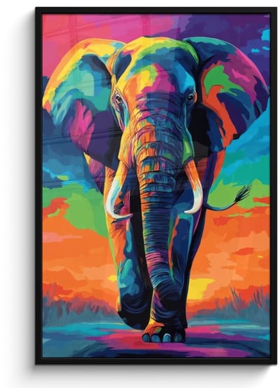 Poster in lijst - Fotolijst 80x120 cm - Posters - Olifant - Kleurrijk - Lucht - Abstract - Posterlijst zwart - Decoratie - Wanddecoratie woonkamer - Muurdecoratie slaapkamer