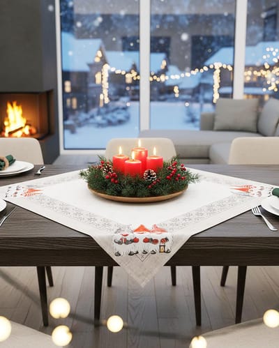 Dailygoods- Tafelkleed 85 × 85 cm - Hoogwaardige opdruk "Grappige Kabouters" - Onderhoudsvriendelijk - Robuust - Kleurecht - Blikvanger voor herfst/winter - Tafeltextiel