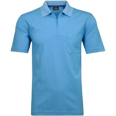 Ragman Uni Easy Care Zipper Poloshirt Pima Cotton Mix Ibiza Blue / male