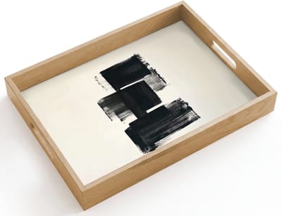 Dienblad hout 40x30 cm - Schootdienblad - Rechthoeken - Penseelstreken - Abstract - Zwart - Borrelplank rechthoek - Plateau dienbladen