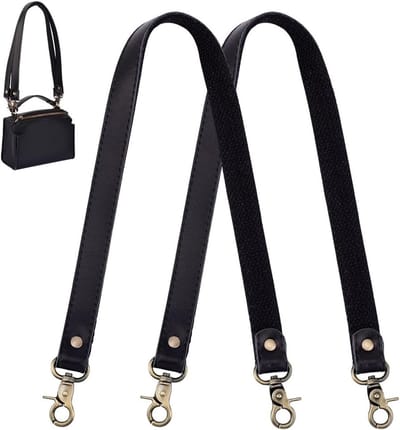 1 Paar 58cm Zwarte Leren Vervanghandgrepen voor Tassen, Riemen en Schoudertassen met Antiek Bronzen Swivel Koppelingen