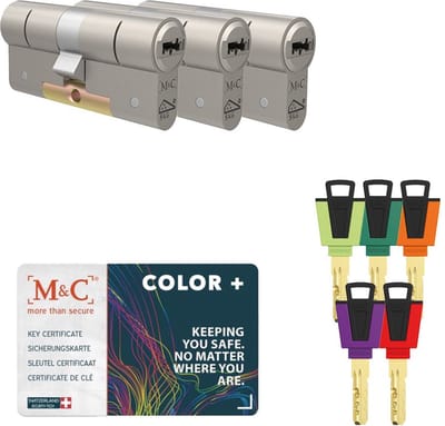 M&C color plus 3x Deurcilinder SKG*** - Zwaar beveiligd - Politie Keurmerk Veilig Wonen