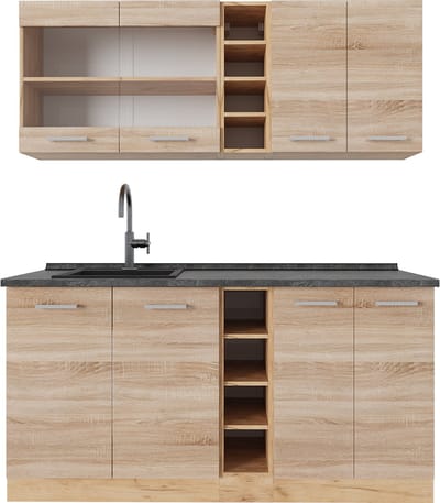 Vicco R-Line Eenpersoonskeuken – 160 cm, WB Antraciet Sonoma/Goudkraft eik