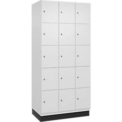 C+P Cambio lockerkast, 3 vakken, 15 vakken, met plint, B 900 x D 525 x H 1980 mm, verkeerswit