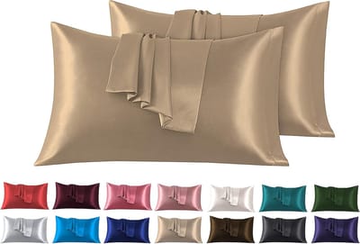 Famanu - Satijnen kussenslopen 50x90 cm lichtbruin set 2, zacht en zijdeachtig, envelopsluiting hypoallergeen en haar/huid bescherming