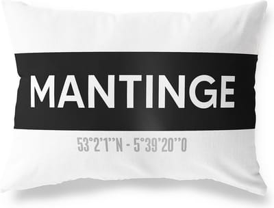 Tuinkussen MANTINGE - DRENTHE met coördinaten - Buitenkussen - Bootkussen - Weerbestendig - Jouw Plaats - Studio216 - Modern - Zwart-Wit - 50x30cm